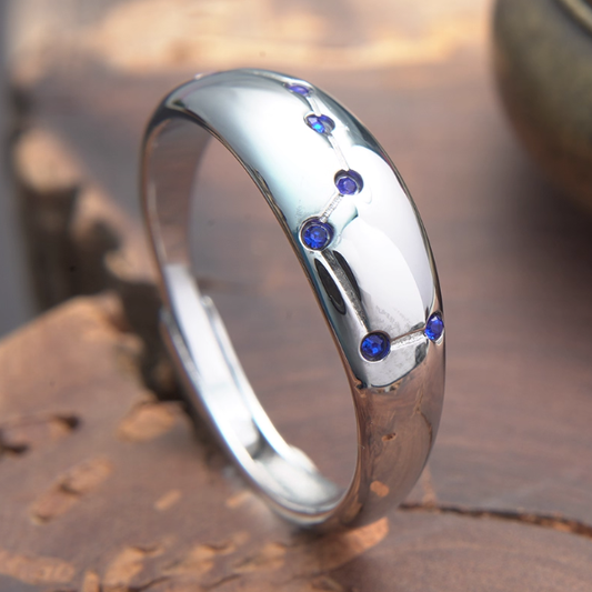 Big Dipper Mystic Ring — Adjustable Taoist Titanium Steel Ring with Blue Kyanite Inlay