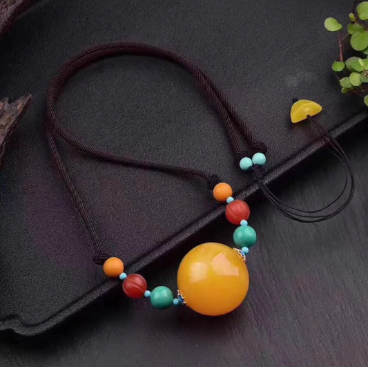 Talisman of the Five Phases – Golden Beeswax Amber Necklace of Earth Balance