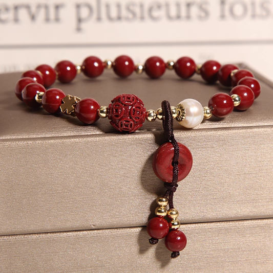 Fiery Guardian – Natural Cinnabar Peace Knot Bracelet