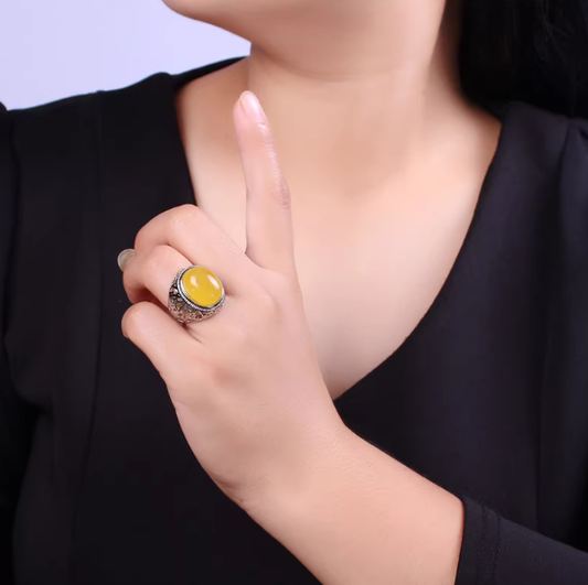 Golden Earth Ring – Adjustable Beeswax Amber Statement Ring