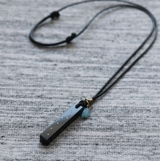 Beidou Seven Stars Necklace – Obsidian & Aquamarine Cosmic Pendant