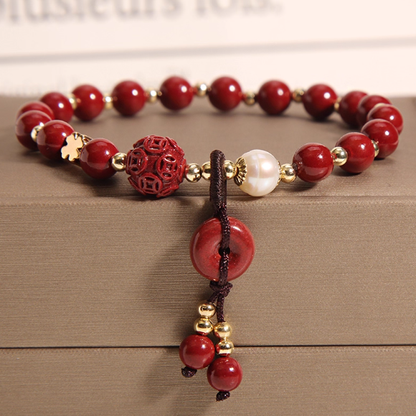 Fiery Guardian – Natural Cinnabar Peace Knot Bracelet