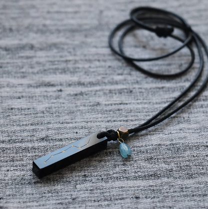 Beidou Seven Stars Necklace – Obsidian & Aquamarine Cosmic Pendant