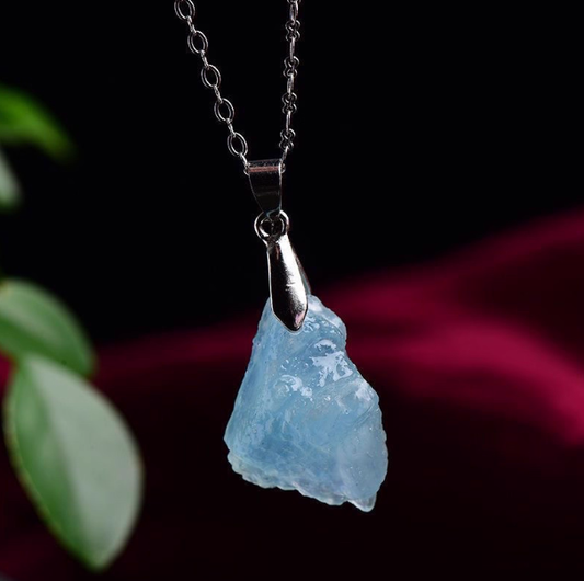 Natural Aquamarine Raw Stone Pendant – Ocean Energy & Water Element Balance