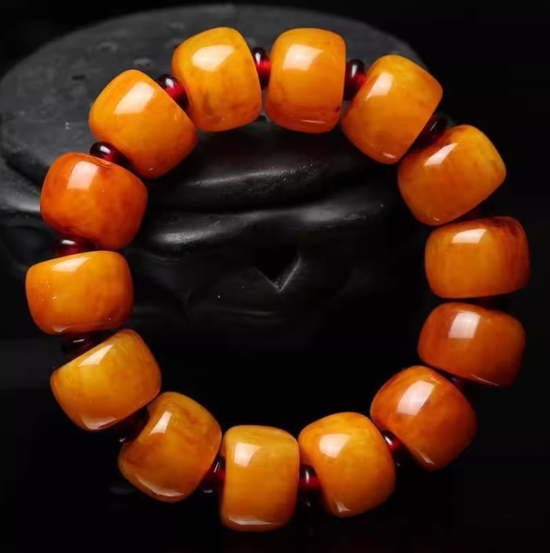 Earth Radiance – Natural Golden Beeswax Amber Barrel Bead Bracelet