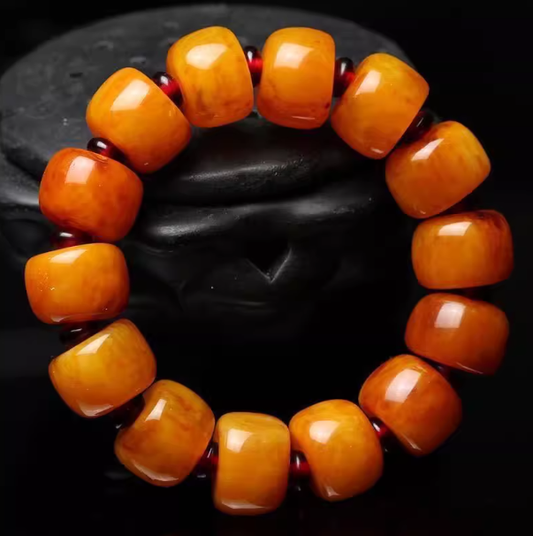 Earth Radiance – Natural Golden Beeswax Amber Barrel Bead Bracelet