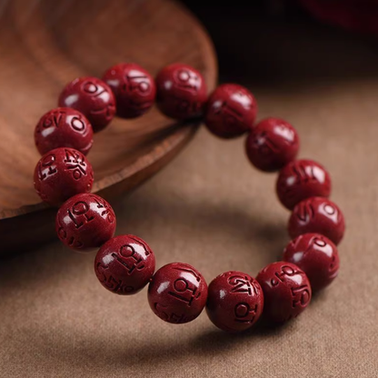 Men's Cinnabar Mantra Bracelet: The Fire of Faith and Protection