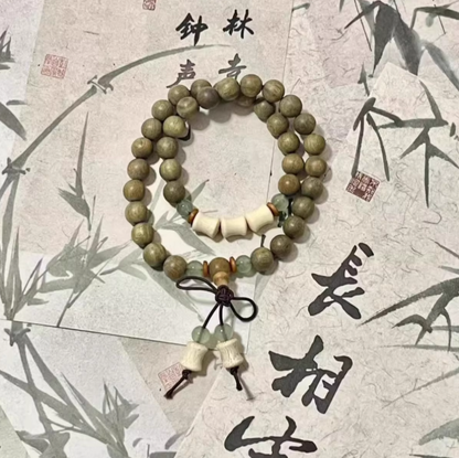 Verdant Calm Whispering Grove Mala — Natural Green Sandalwood BraceletGreen Sandalwood Bracelet