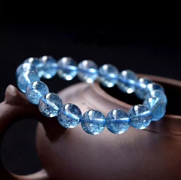 Natural Blue Crystal Bracelet – Ocean Heart Energy Beads for Balance, Health & Fortune