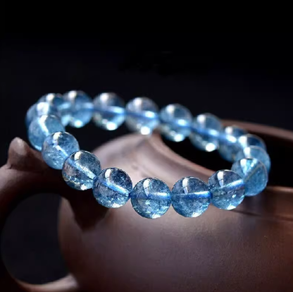 Natural Blue Crystal Bracelet – Ocean Heart Energy Beads for Balance, Health & Fortune