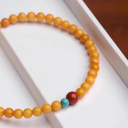 Golden Harmony – Multi-Layer Beeswax Amber Bracelet with Accent Beads