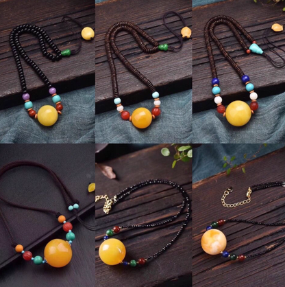 Talisman of the Five Phases – Golden Beeswax Amber Necklace of Earth Balance