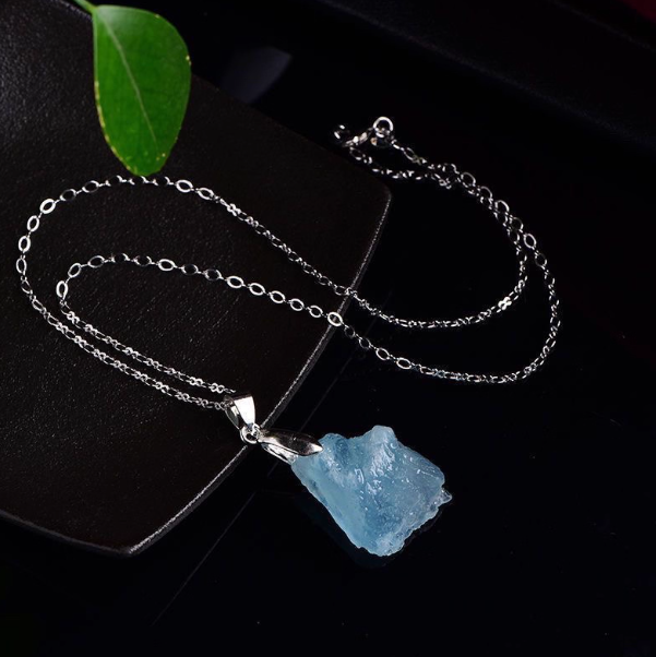 Natural Aquamarine Raw Stone Pendant – Ocean Energy & Water Element Balance