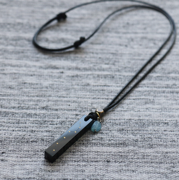 Beidou Seven Stars Necklace – Obsidian & Aquamarine Cosmic Pendant