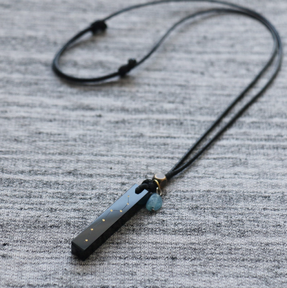 Beidou Seven Stars Necklace – Obsidian & Aquamarine Cosmic Pendant