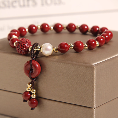 Fiery Guardian – Natural Cinnabar Peace Knot Bracelet