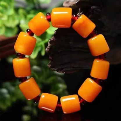 Earth Radiance – Natural Golden Beeswax Amber Barrel Bead Bracelet
