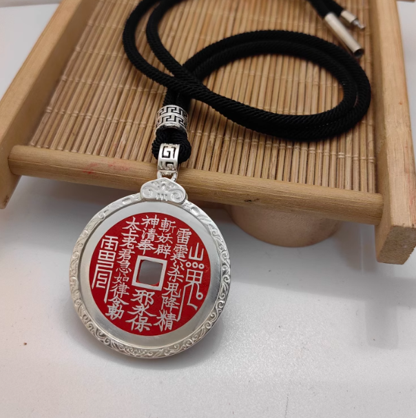 “Coin of the Mountain Spirit” — 999 Silver Bagua Talisman Necklace