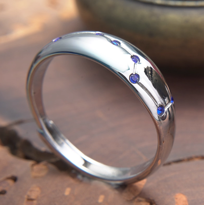 Big Dipper Mystic Ring — Adjustable Taoist Titanium Steel Ring with Blue Kyanite Inlay
