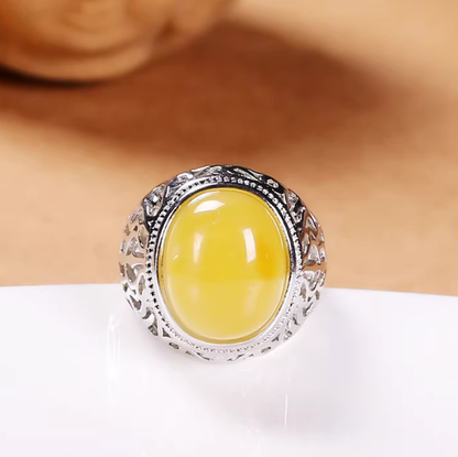 Golden Earth Ring – Adjustable Beeswax Amber Statement Ring