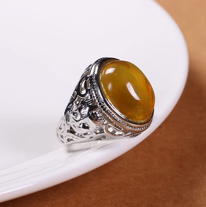 Golden Earth Ring – Adjustable Beeswax Amber Statement Ring