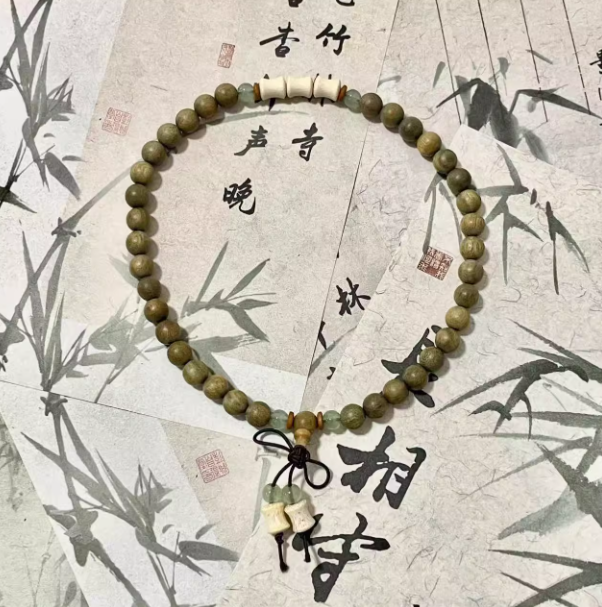 Verdant Calm Whispering Grove Mala — Natural Green Sandalwood BraceletGreen Sandalwood Bracelet