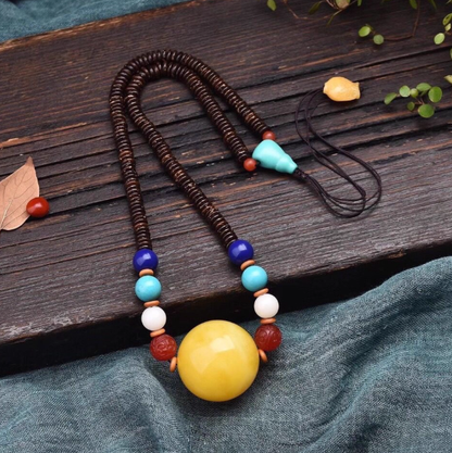 Talisman of the Five Phases – Golden Beeswax Amber Necklace of Earth Balance