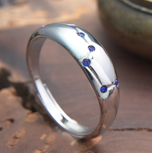 Big Dipper Mystic Ring — Adjustable Taoist Titanium Steel Ring with Blue Kyanite Inlay