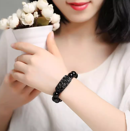 Obsidian Pixiu Bracelet – Talisman of Wealth, Power & Protection